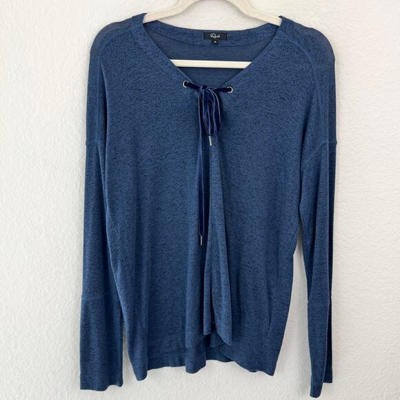 Rails Womens Leigh Shirt Top Size M Soft Comfy Velvet Bow Melange Navy - Picture 1 of 8